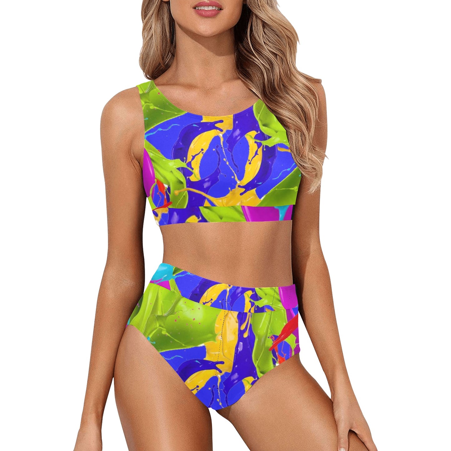 Color Mix Crop Top Bikini Set