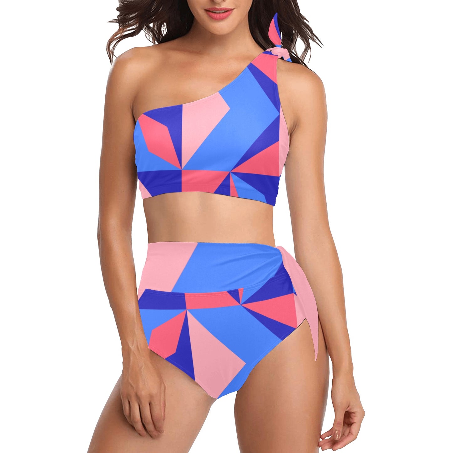 Color Abstract One Shoulder Bikini Set