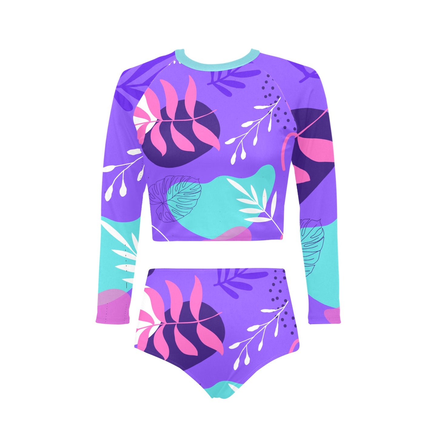 Purple Palms Long Sleeve Bikini Set