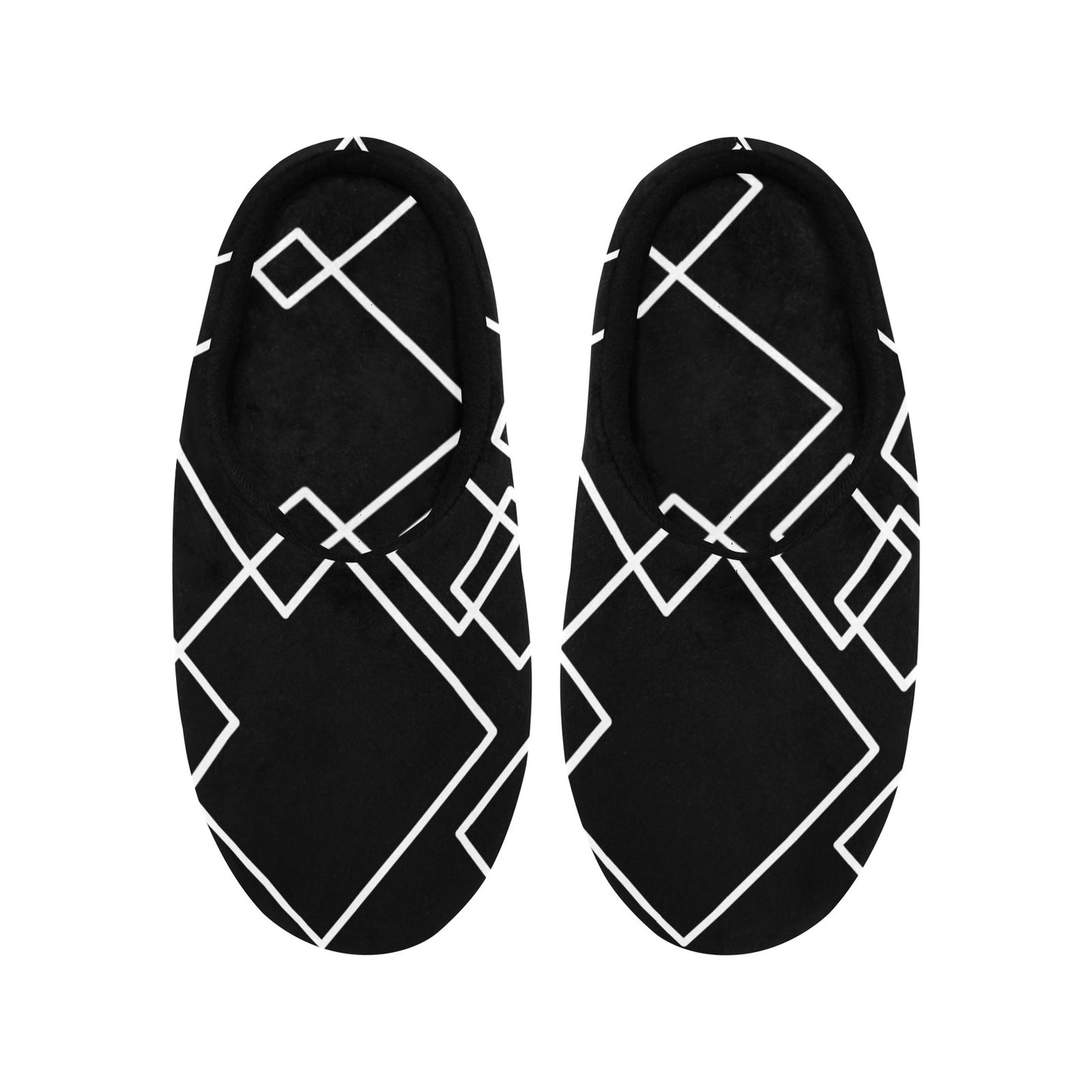 Black Squared Women's Non-Slip Cotton Slippers