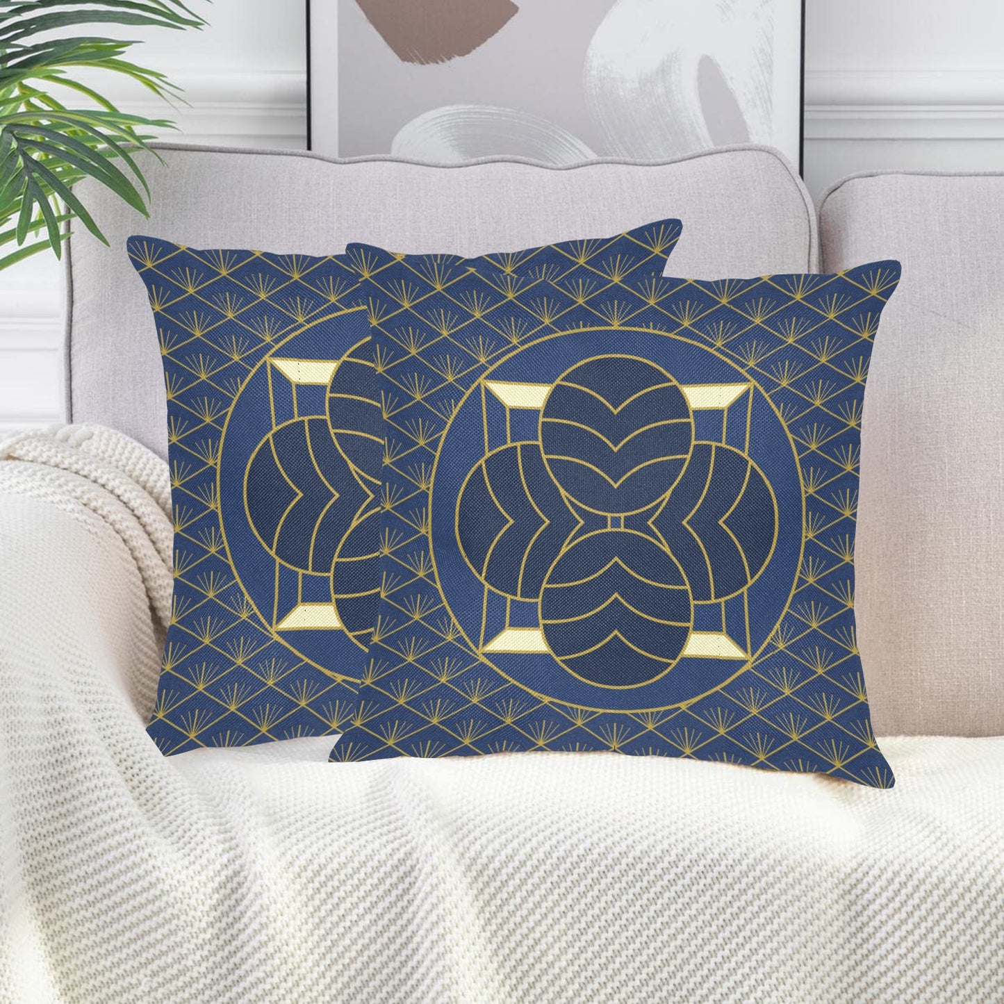 Navy Cut Linen Zippered Pillowcase 18"x18"(Pack of 2)