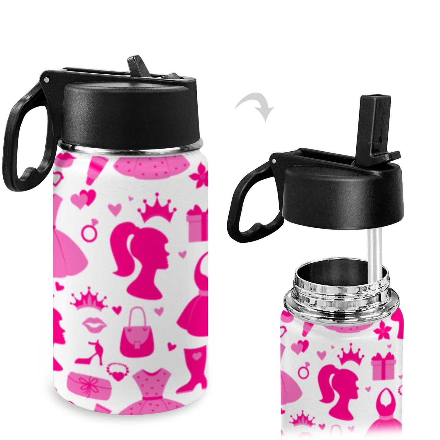 Barbie Kids Water Bottle with Straw Lid (12 oz)