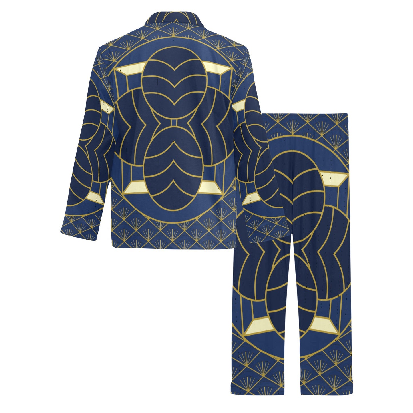 Navy Cut Men's V-Neck Long Pajama Set