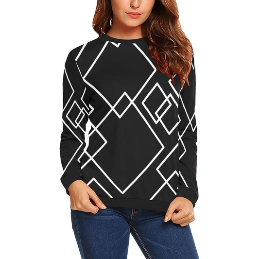 Black Squared Crewneck Sweatshirt for Women