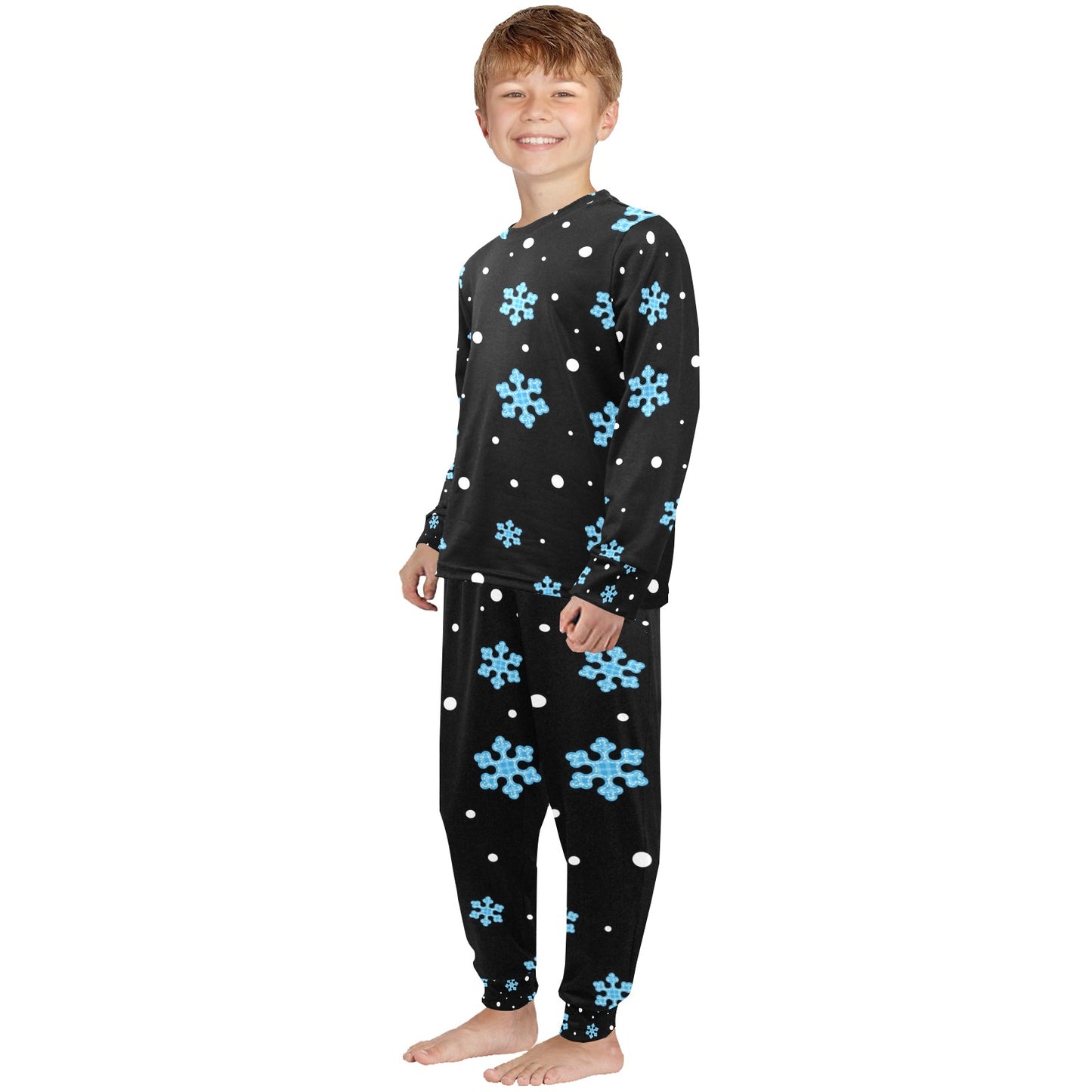 Night Snow Christmas Little Kids' Crew Neck Long Pajama Set