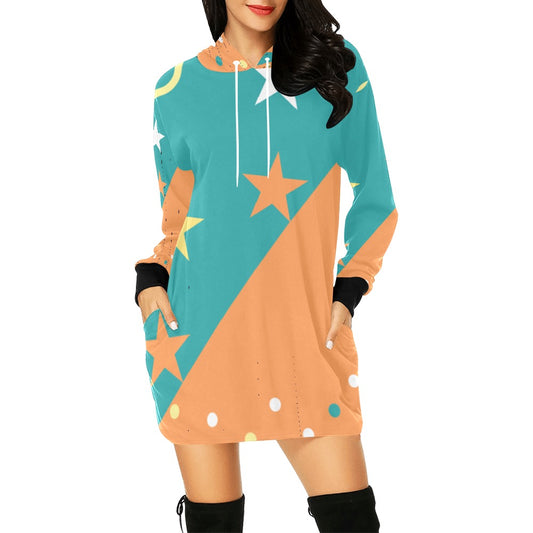 Teal Stars Hoodie Mini Dress