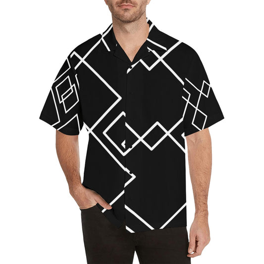 Black Squared Hawaiian Shirt- Mens