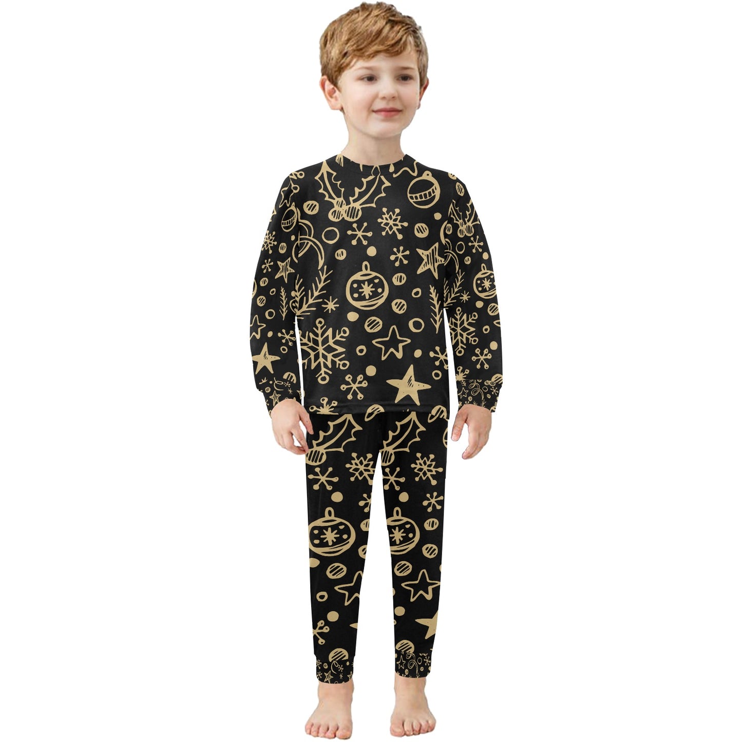 Gold Ornaments Christmas Little Kids' Crew Neck Long Pajama Set