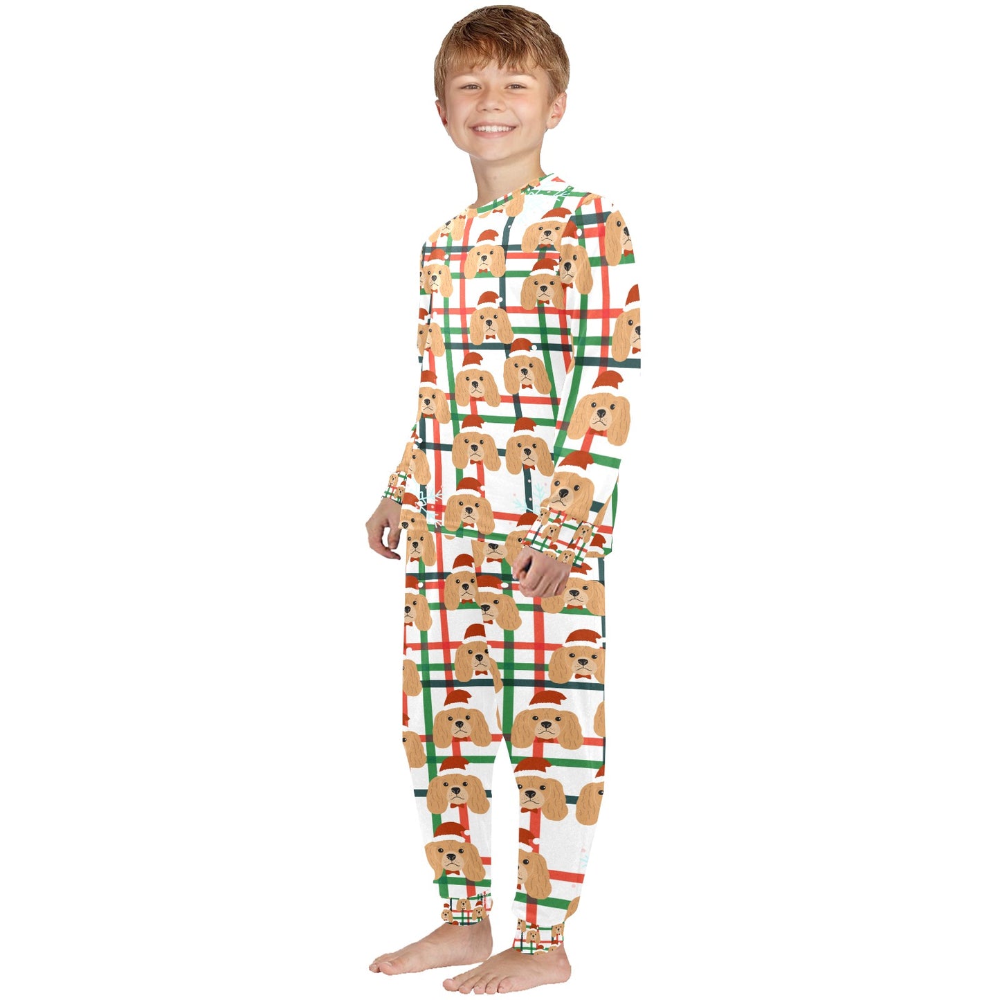 Santa Dog Christmas Little Kids' Crew Neck Long Pajama Set