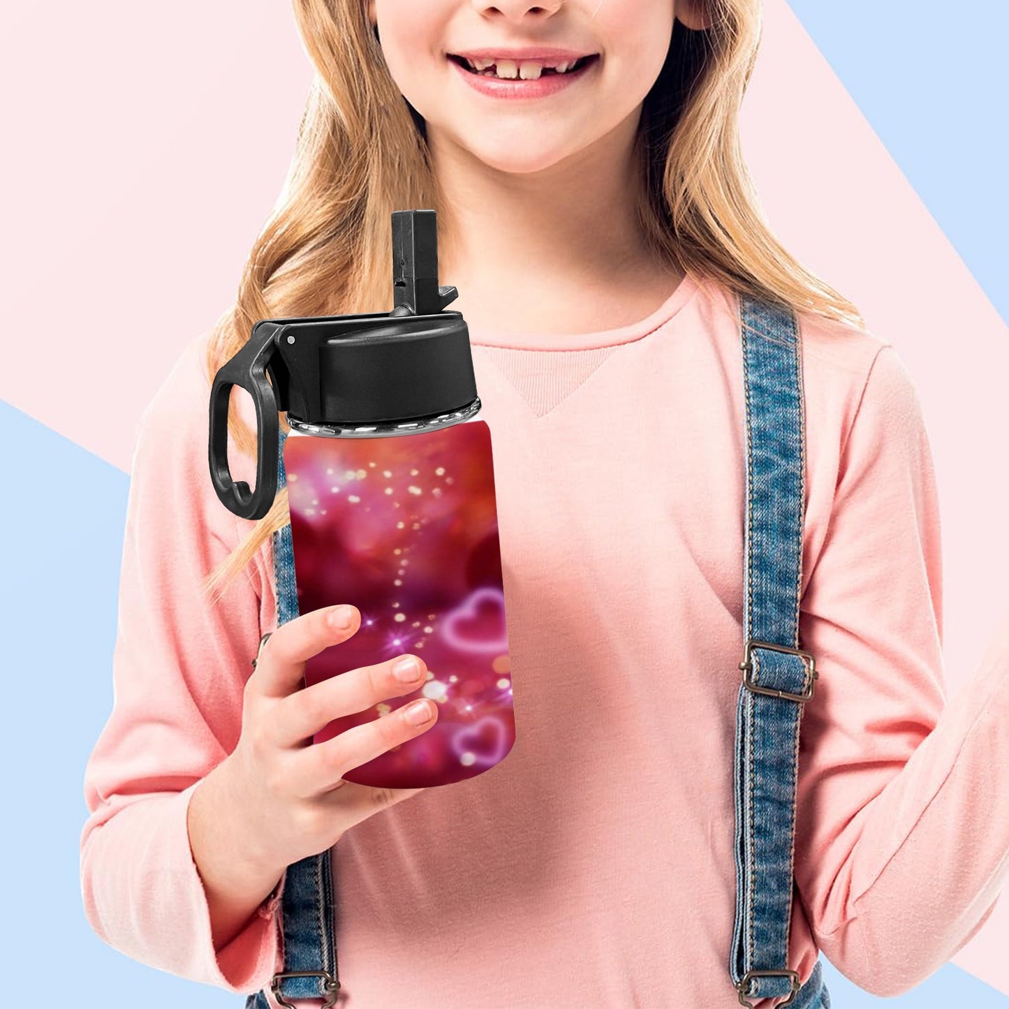 Valentine’s Day Kids Water Bottle with Straw Lid (12 oz)