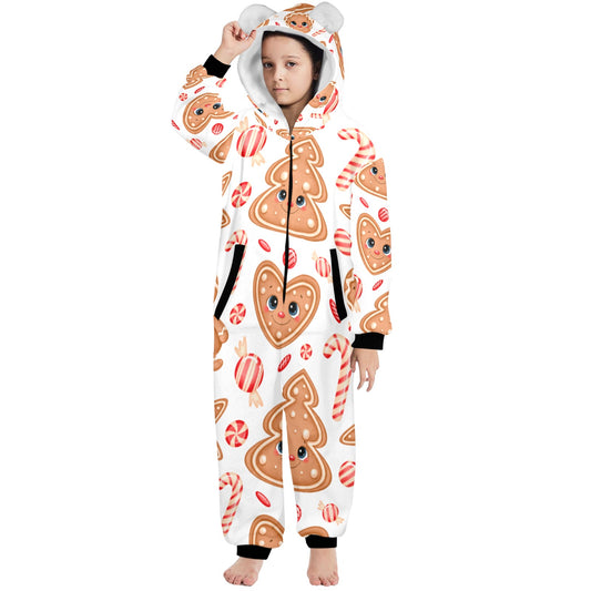 Ginger Christmas One-Piece Zip Up Hooded Pajamas for Big Kids