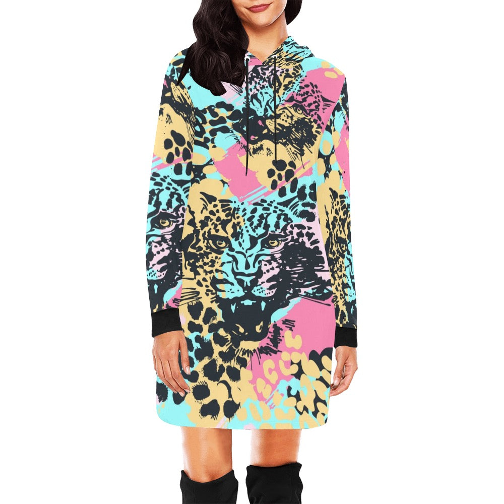 Abstract Leopard Hoodie Mini Dress