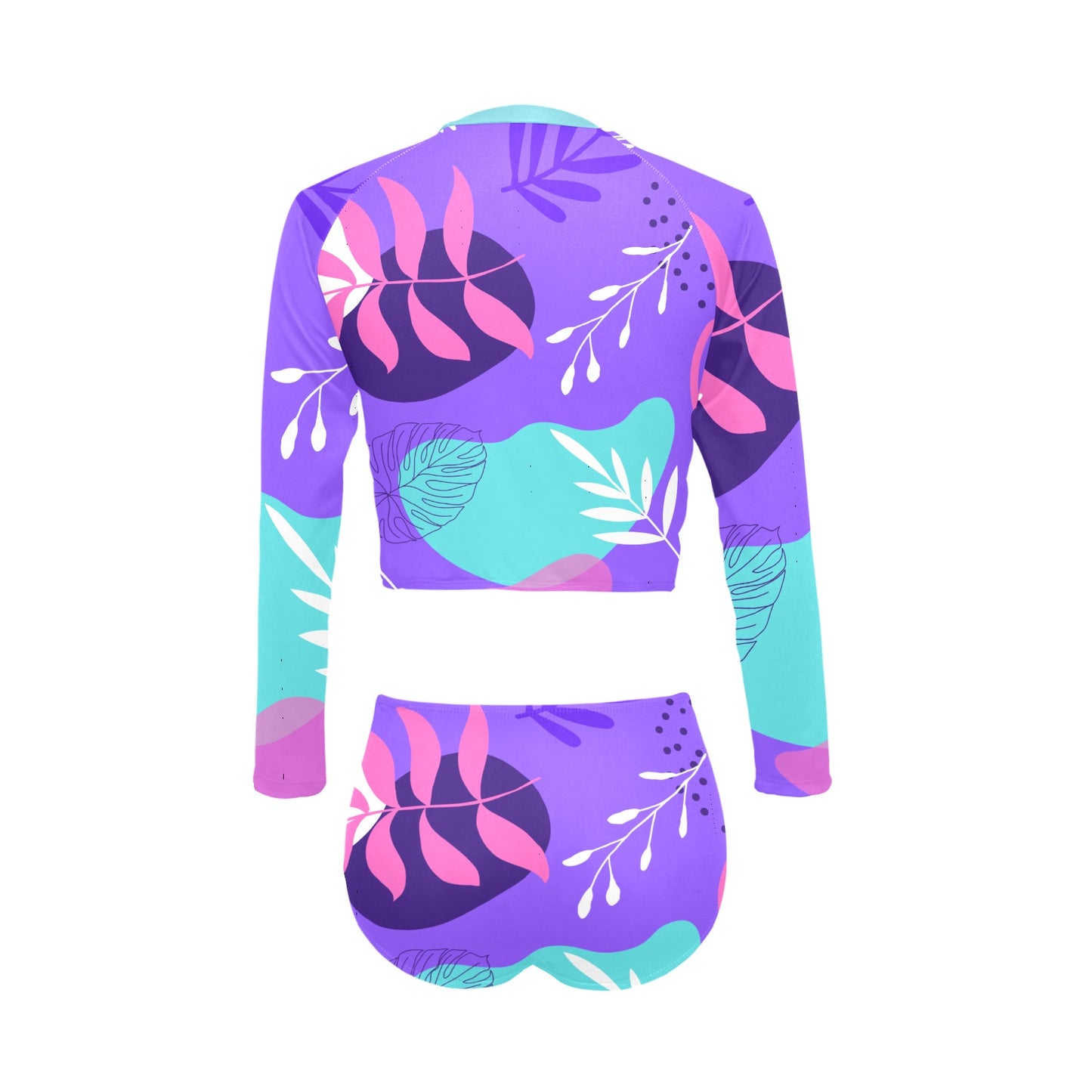 Purple Palms Long Sleeve Bikini Set