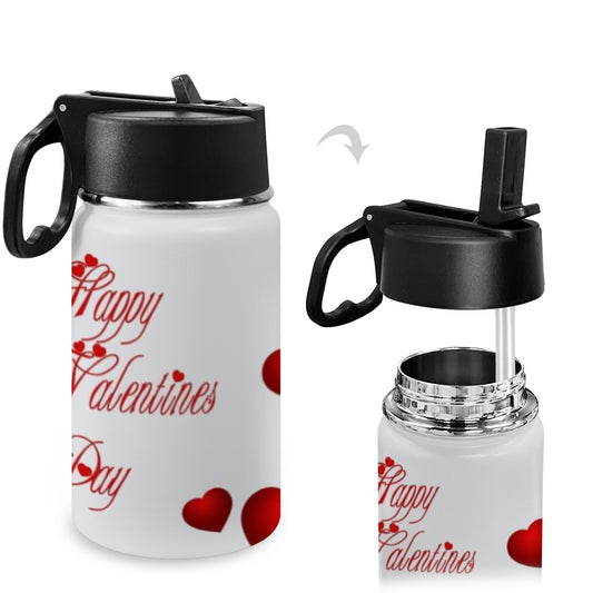 Happy Valentine’s Day Kids Water Bottle with Straw Lid (12 oz)