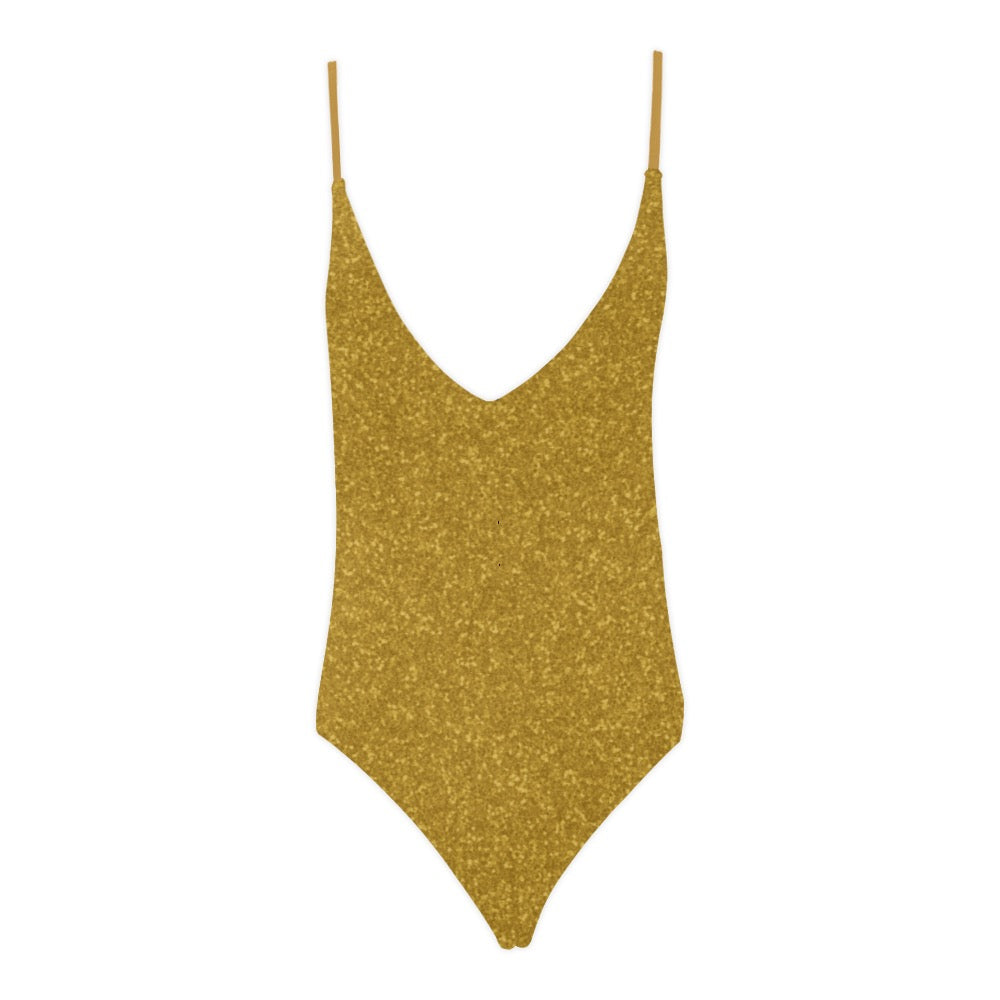 Gold Shimmer Sexy Lace Backless One-Piece Swimsuit