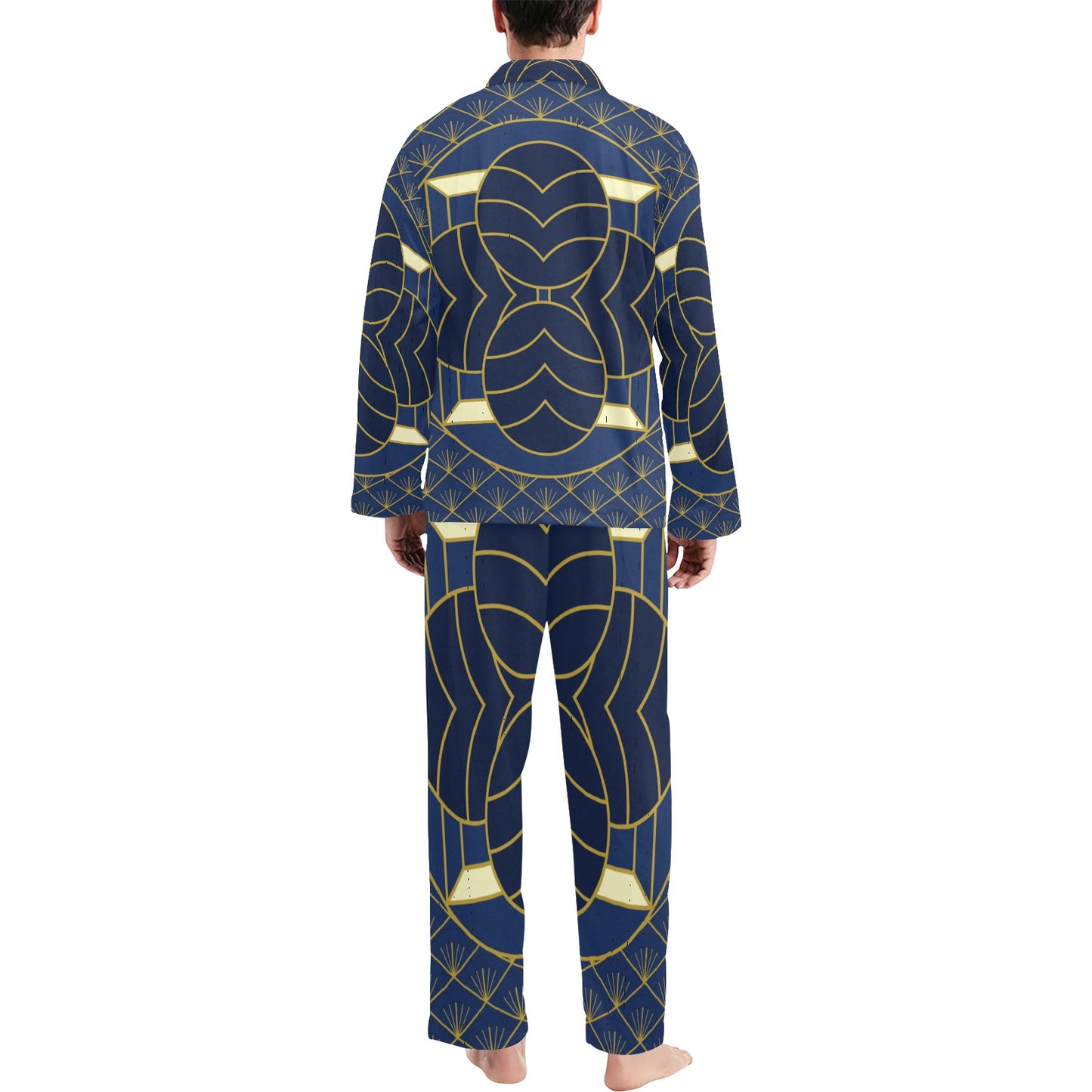 Navy Cut Men's V-Neck Long Pajama Set