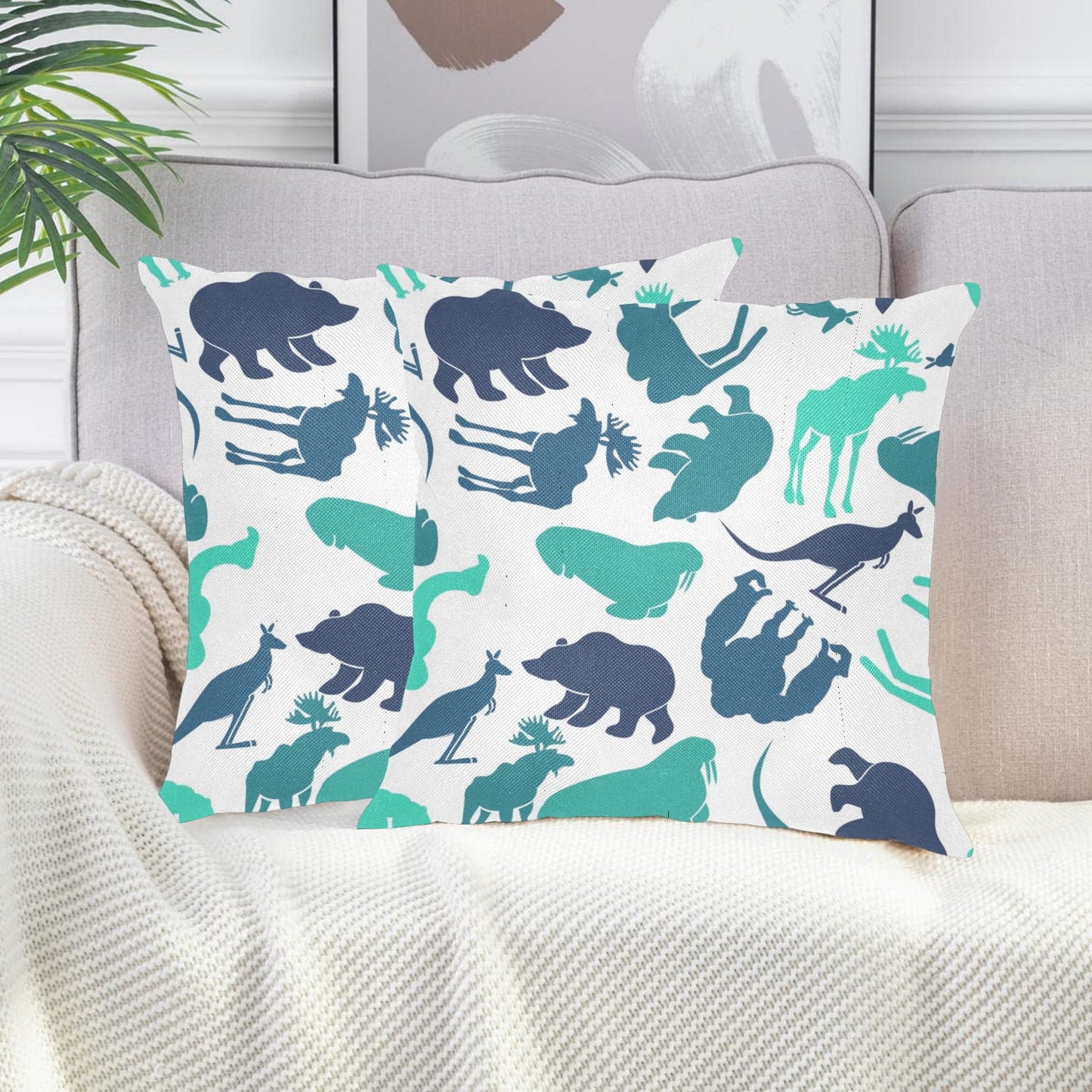 Blue Animals Linen Zippered Pillowcase 18"x18"(Pack of 2)