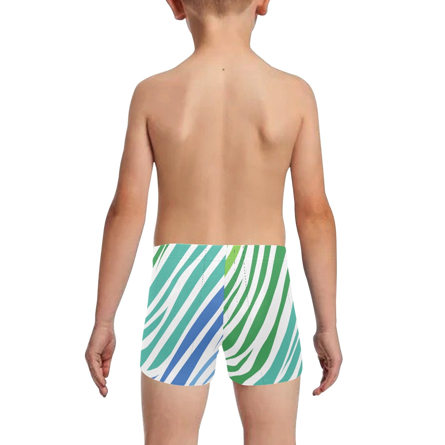 White Teal Zebra Little Boys' Swimming Trunks