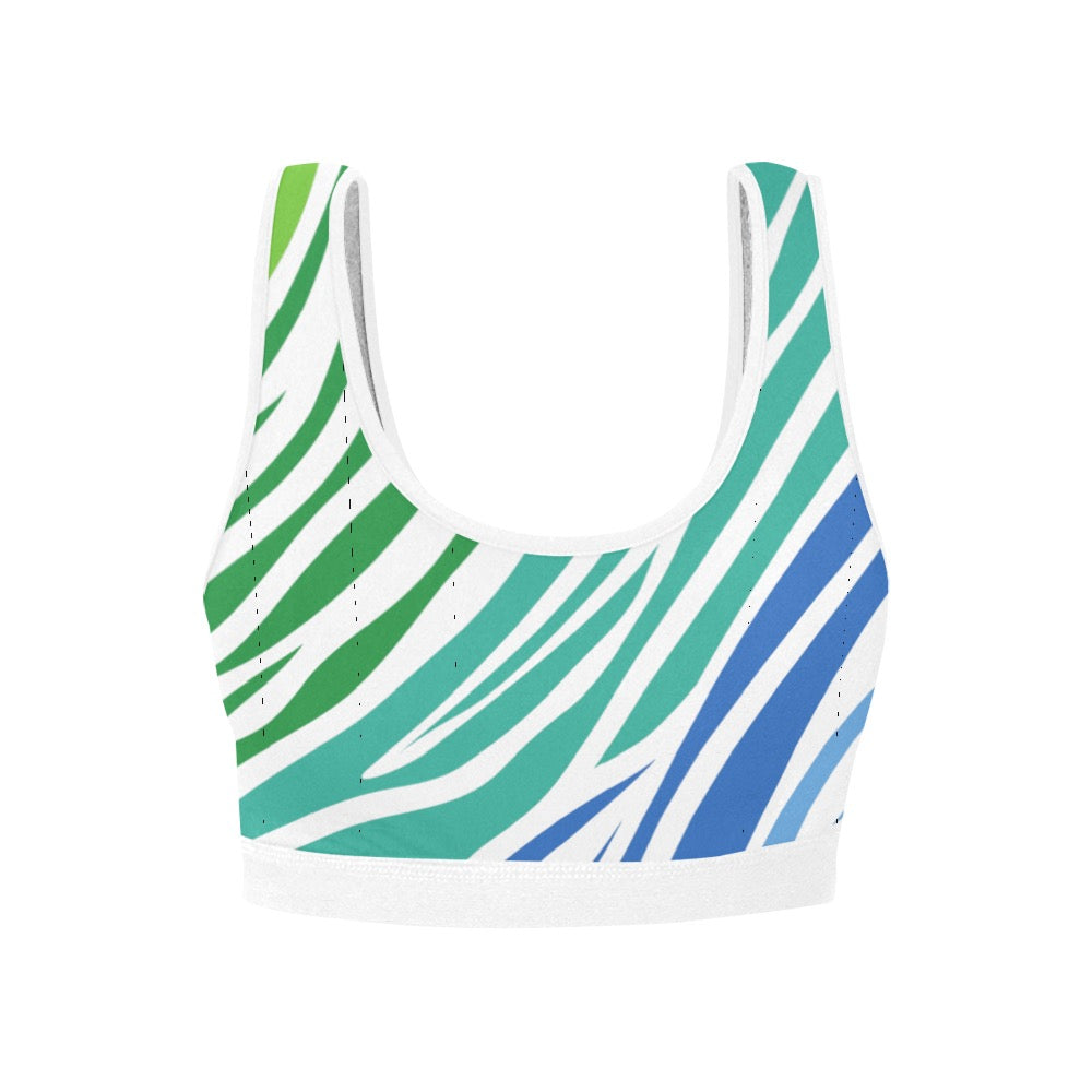 White Teal Zebra Women's Sports Bra