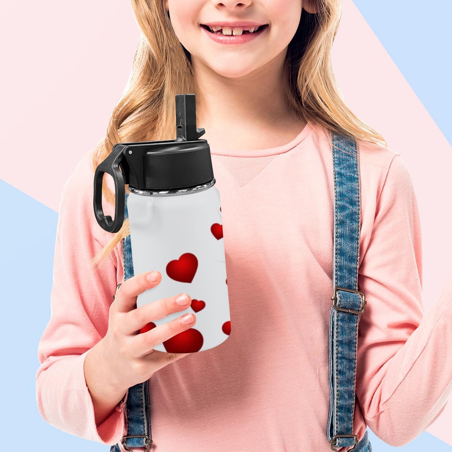 Happy Valentine’s Day Kids Water Bottle with Straw Lid (12 oz)