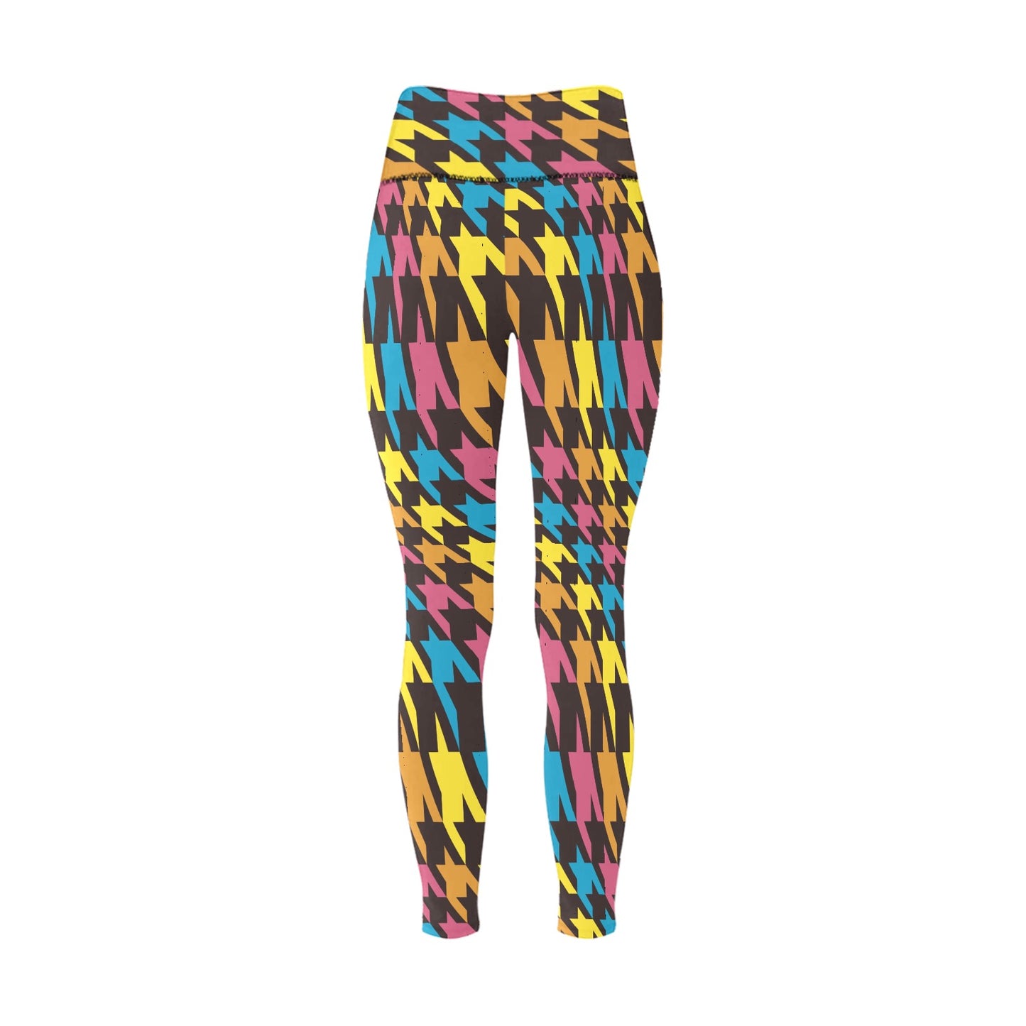 Color Houndstooth Women's High-Waisted Leggings