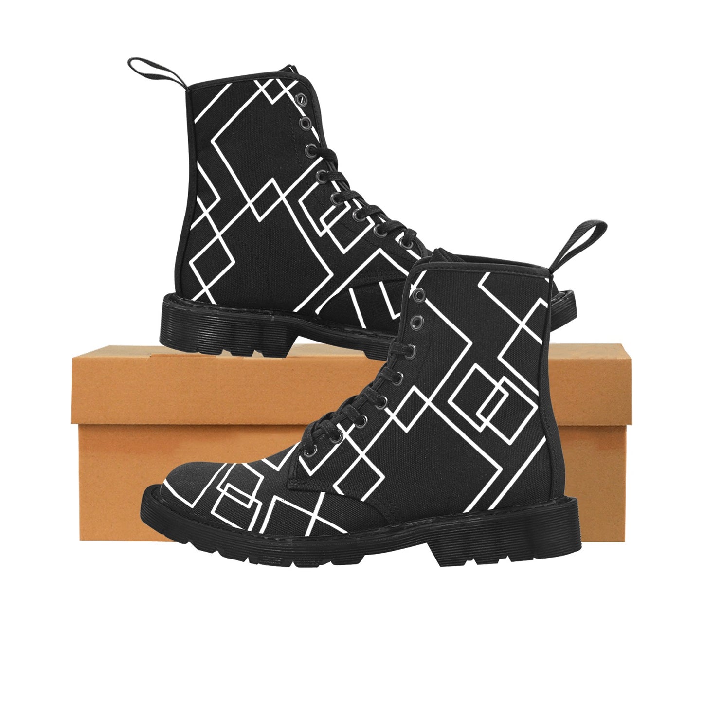 Black Squared Martin Boots- Women (Black)