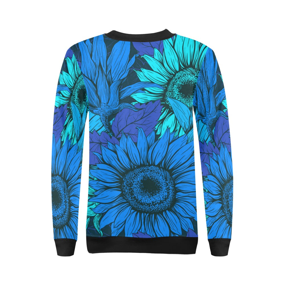 Blue Flower Crewneck Sweatshirt for Women