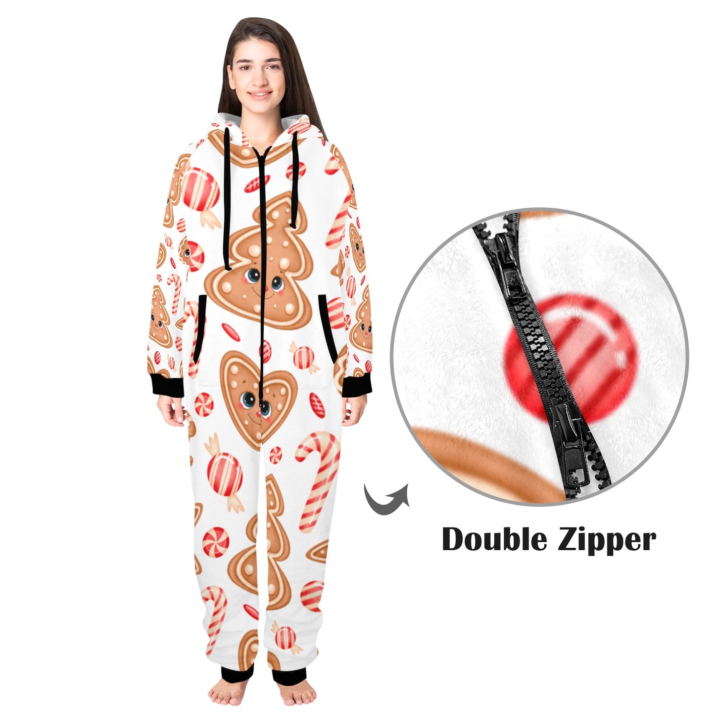 Ginger Christmas Unisex One-Piece Zip Up Hooded Pajamas