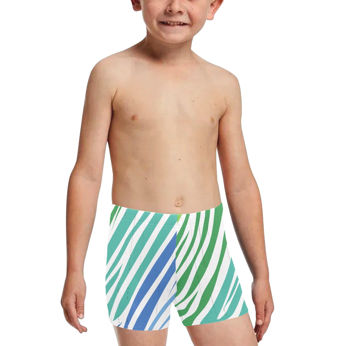 White Teal Zebra Little Boys' Swimming Trunks