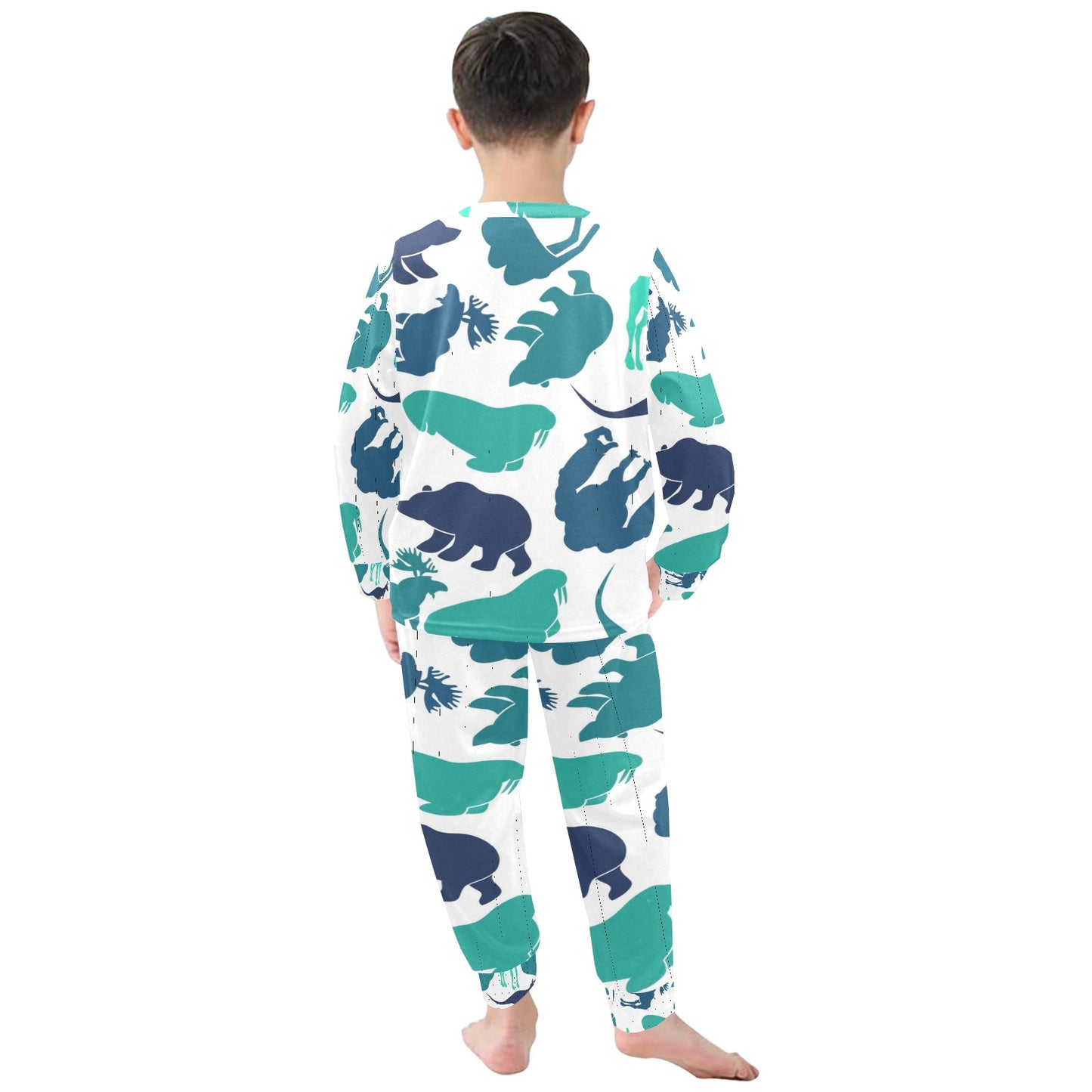 Blue Animals Little Kids' Crew Neck Long Pajama Set