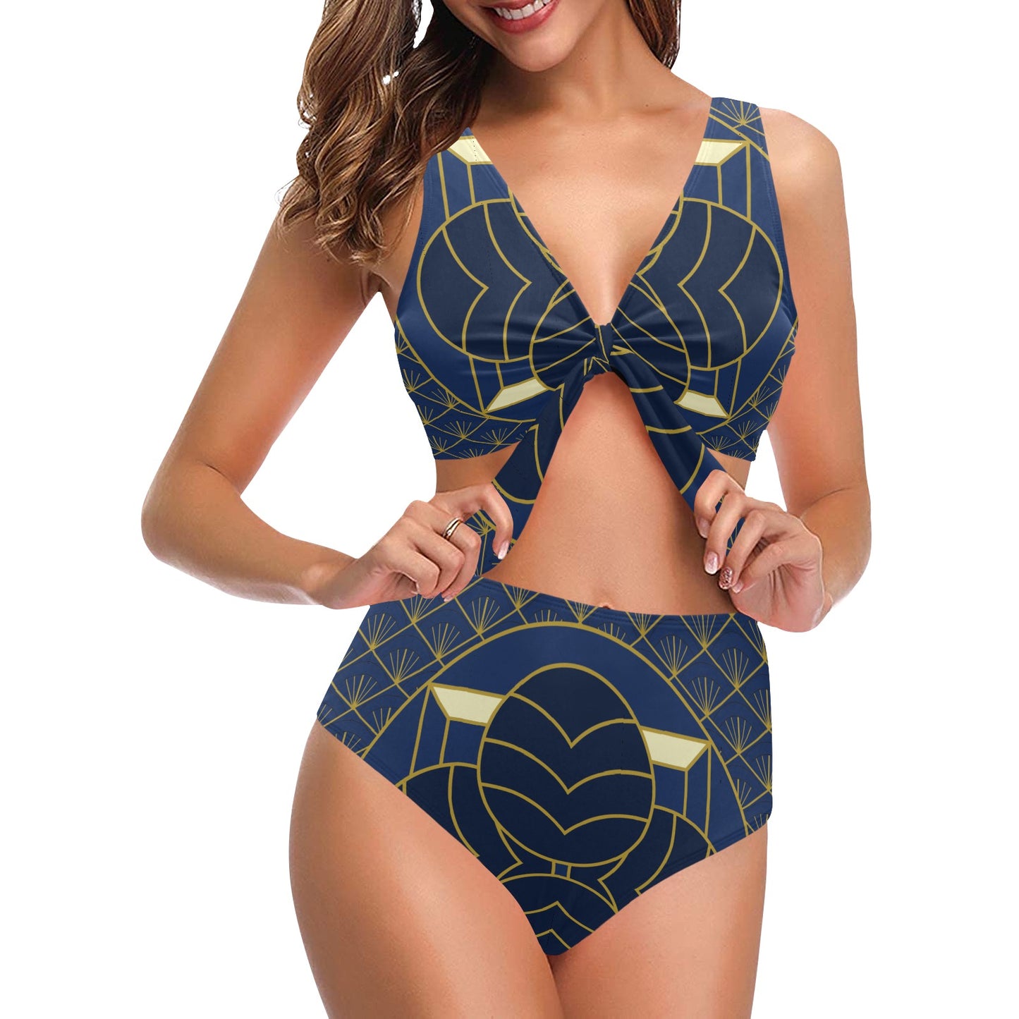 Navy Cut Chest Bow Tie Bikini Swimsuit