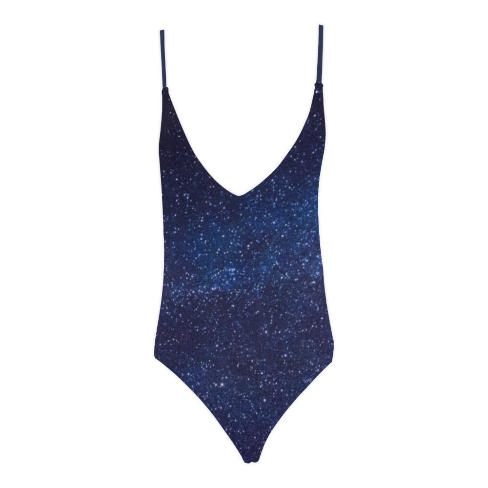 Blue Shimmer Sexy Lace Backless One-Piece Swimsuit