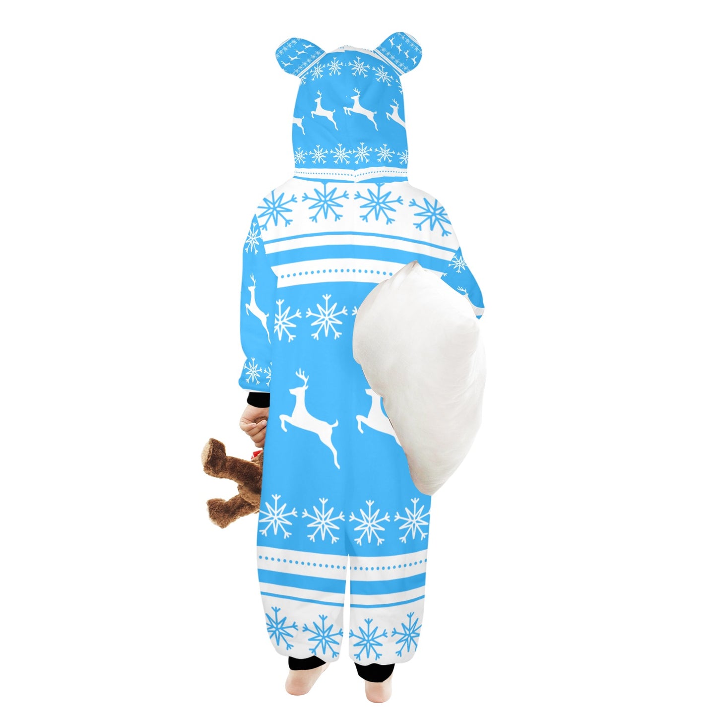 Deers In The Snow Christmas One-Piece Zip up Hooded Pajamas for Little Kids