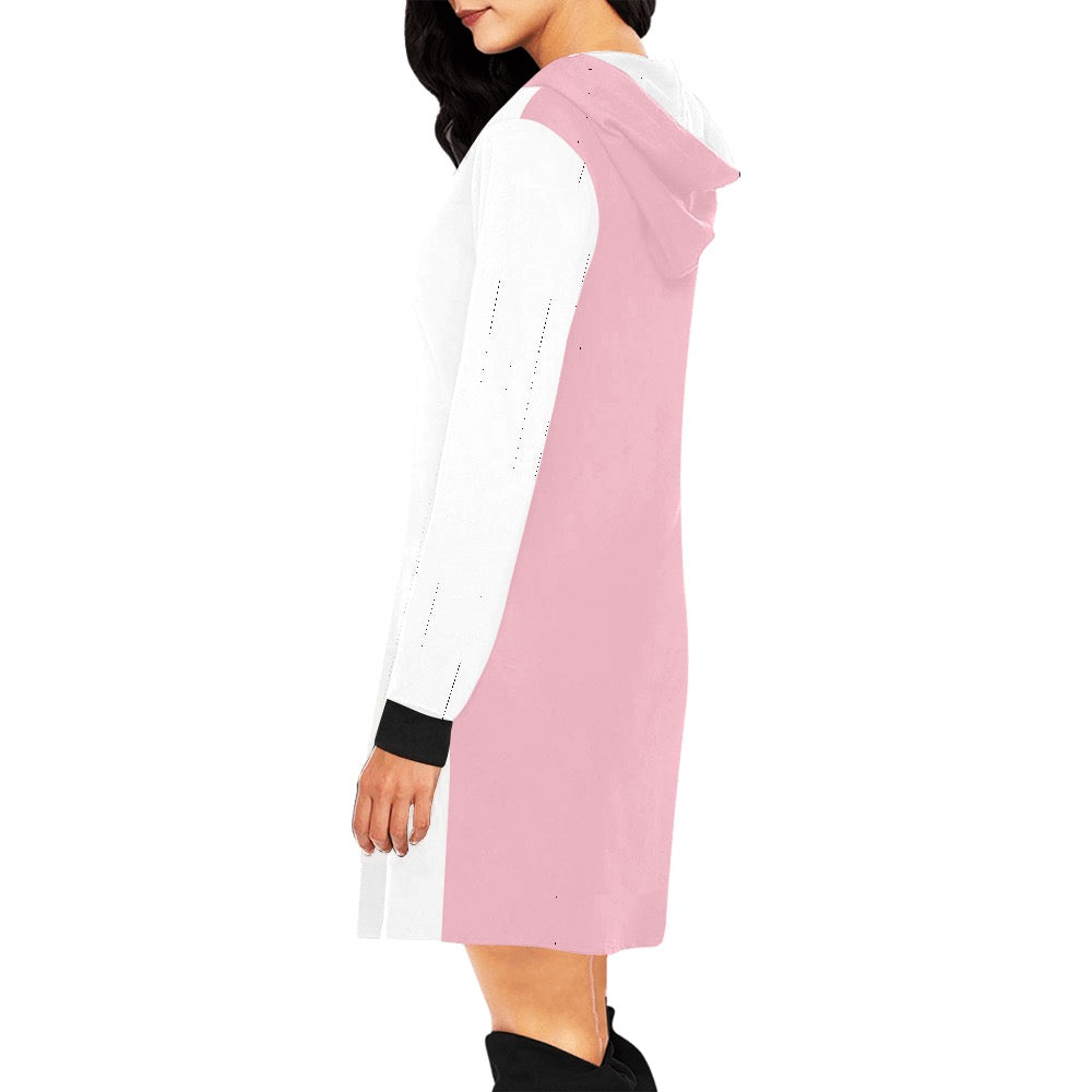 White & Pink Hoodie Mini Dress