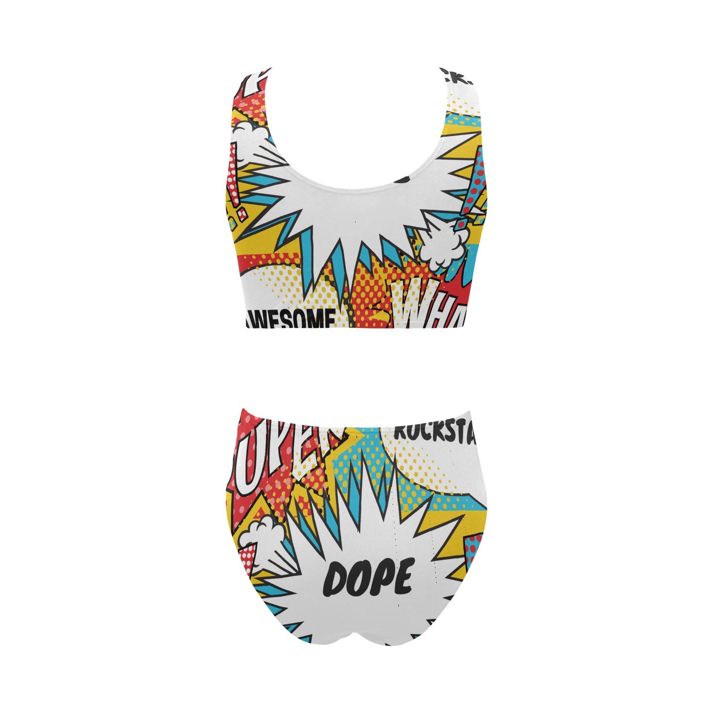 Comic Words Chest Bow Tie Bikini Swimsuit