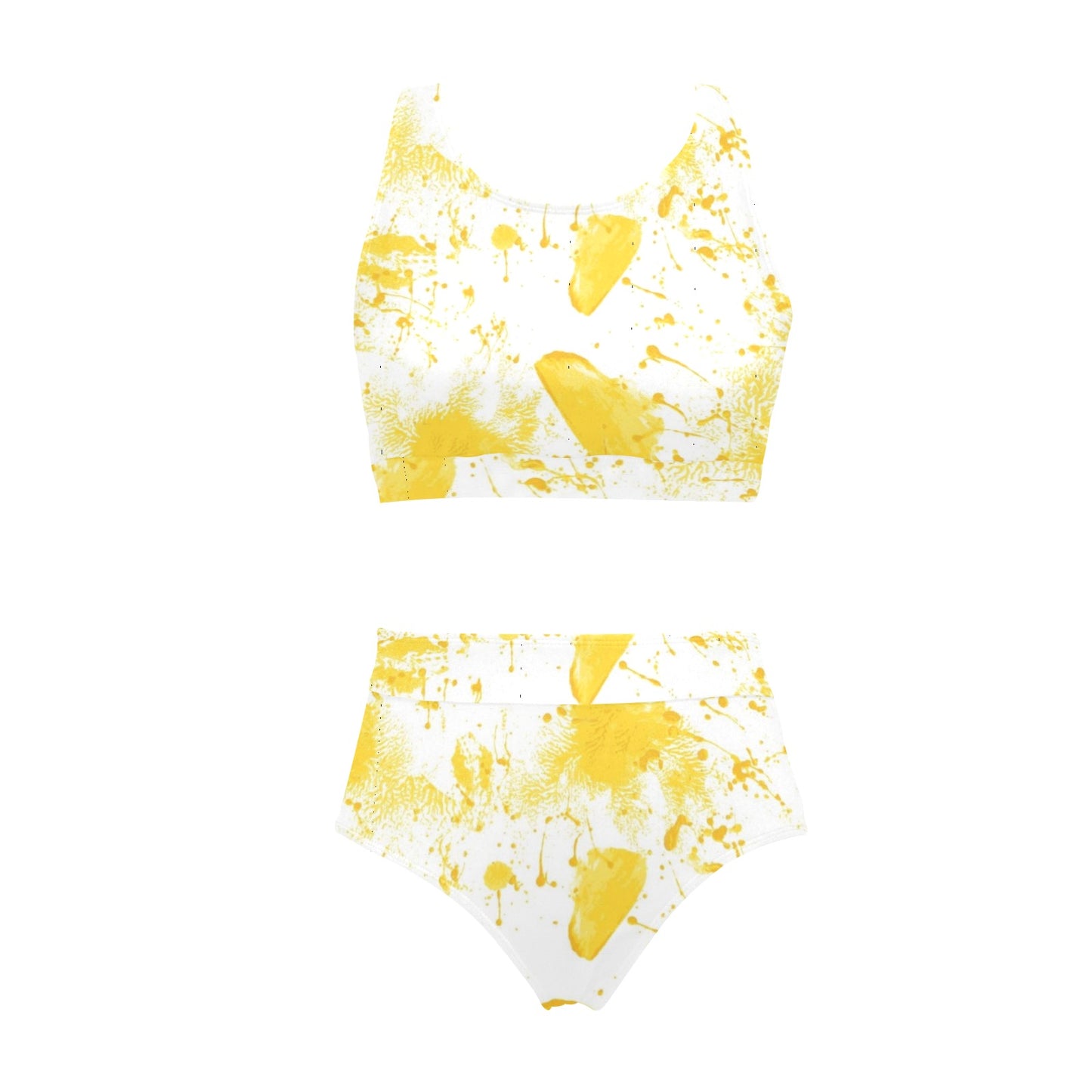 Yellow Splash Crop Top Bikini Set