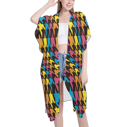 Colorful Houndstooth  Chiffon Cover Up