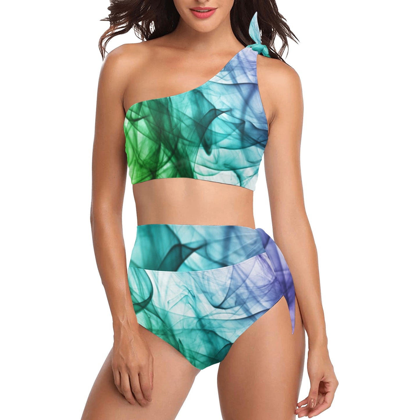 Color Whirl One Shoulder Bikini Set