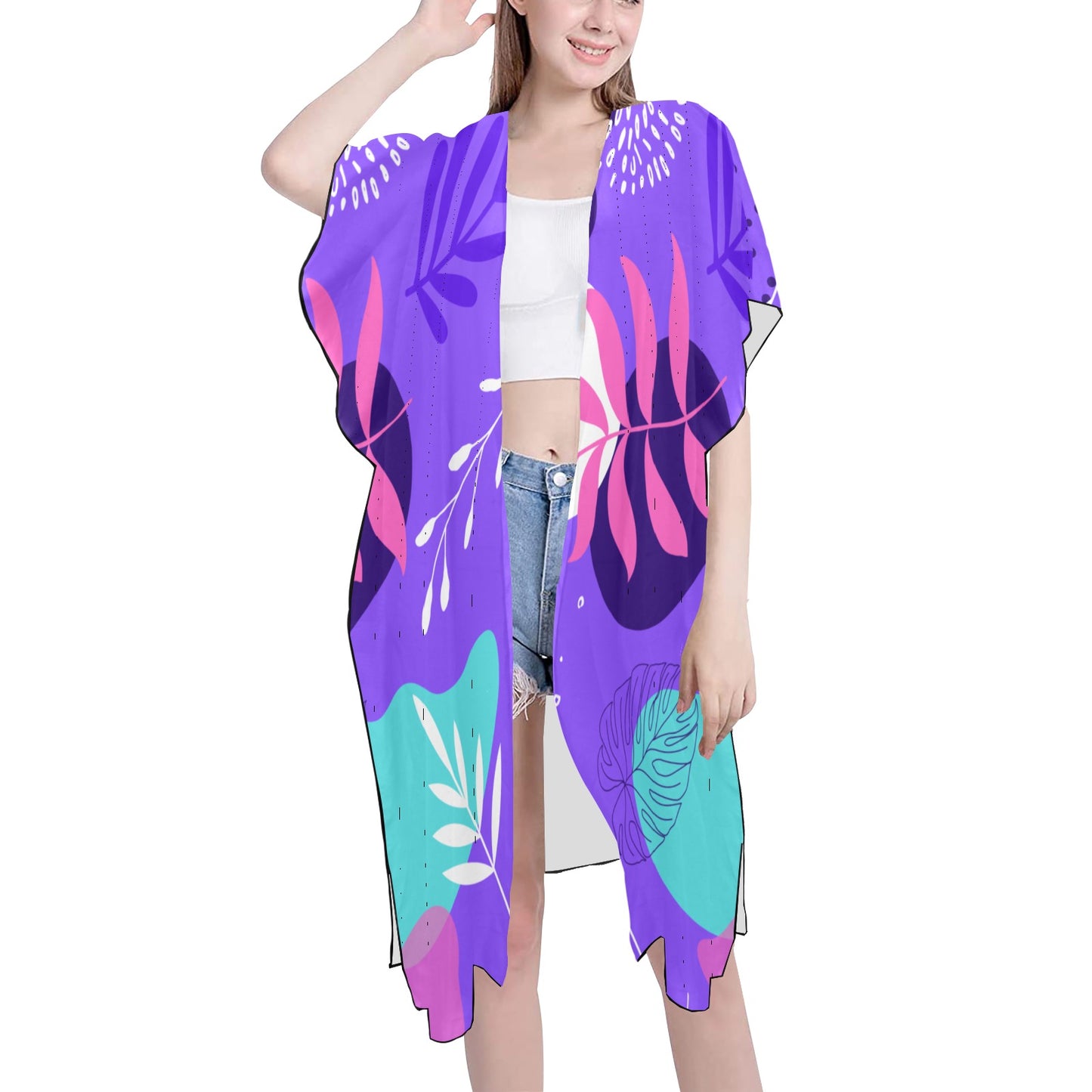 Purple Palms  Chiffon Cover Up