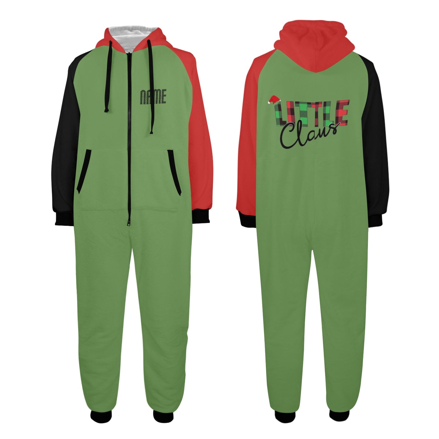 Little Claus- Christmas Unisex One-Piece Zip Up Hooded Pajamas