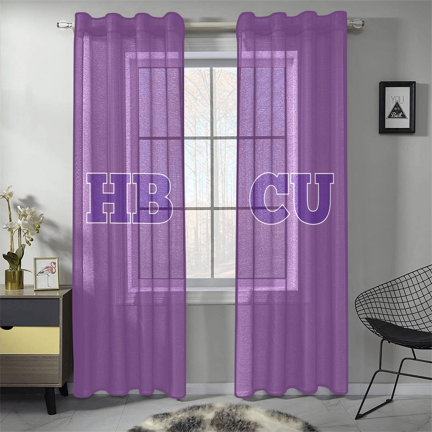 Purple & White HBCU Gauze Curtain 28"x84" (Two-Piece)