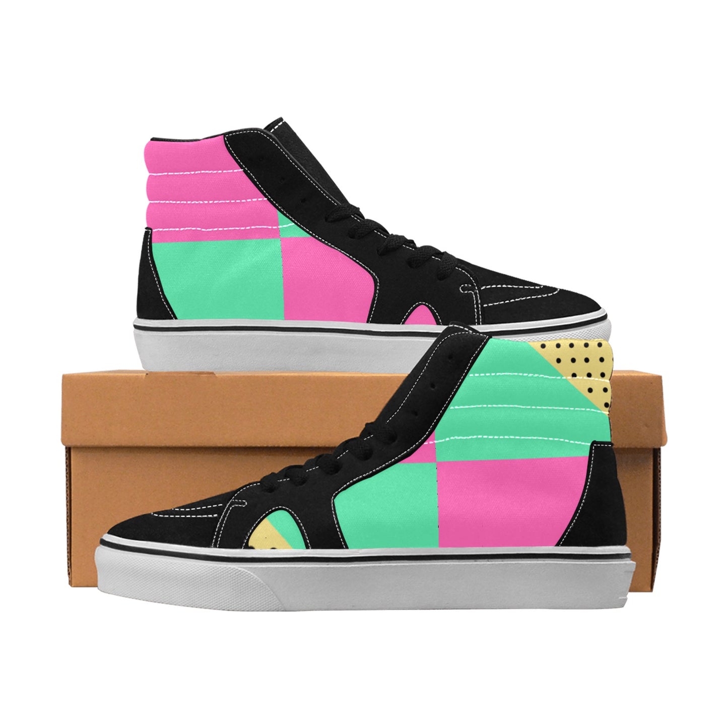 Pink Teal Women's High Top Skateboarding Shoes