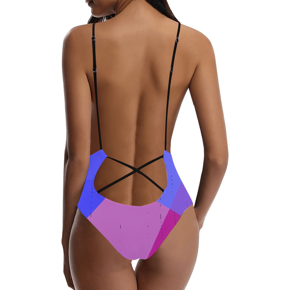 Purplish Sexy Lace Backless One-Piece Swimsuit