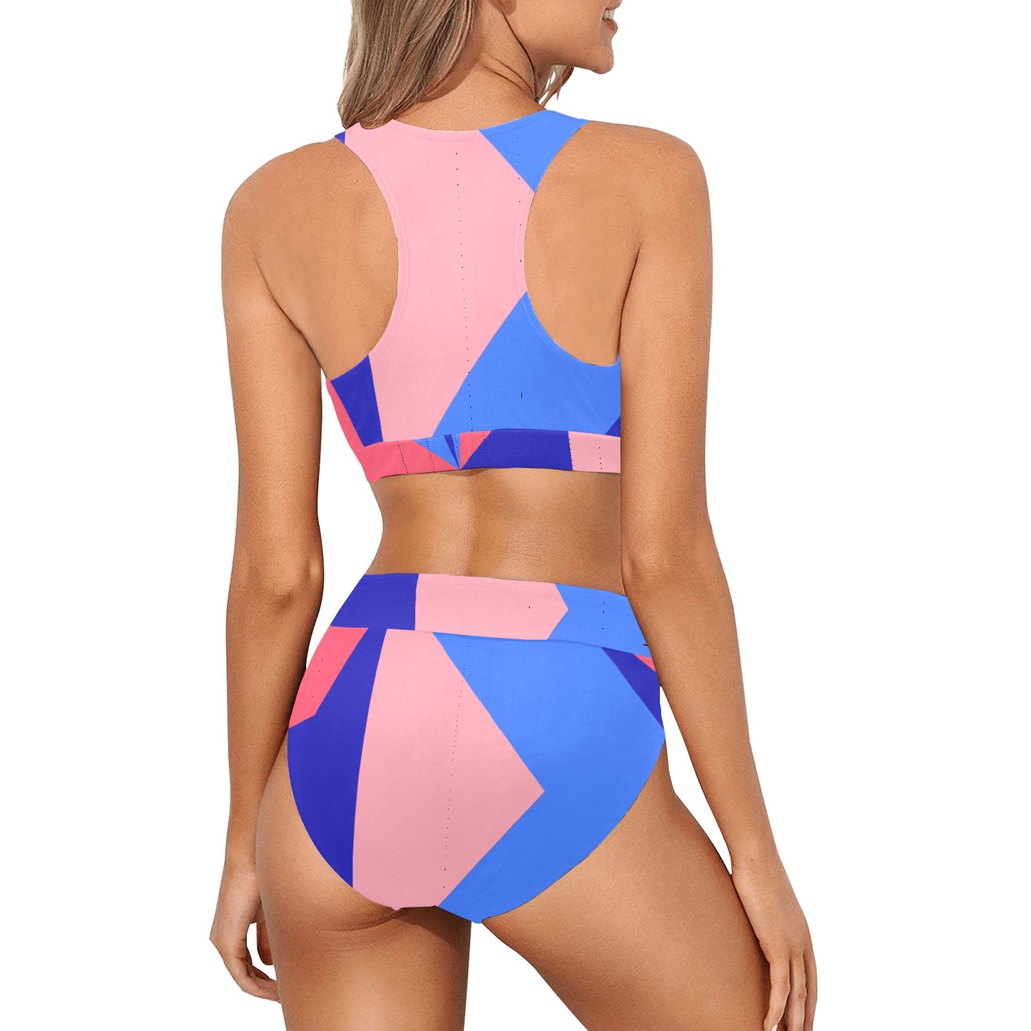 Color Abstract Crop Top Bikini Set