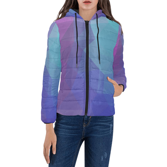 Blue Purple Women's Padded Hooded Jacket