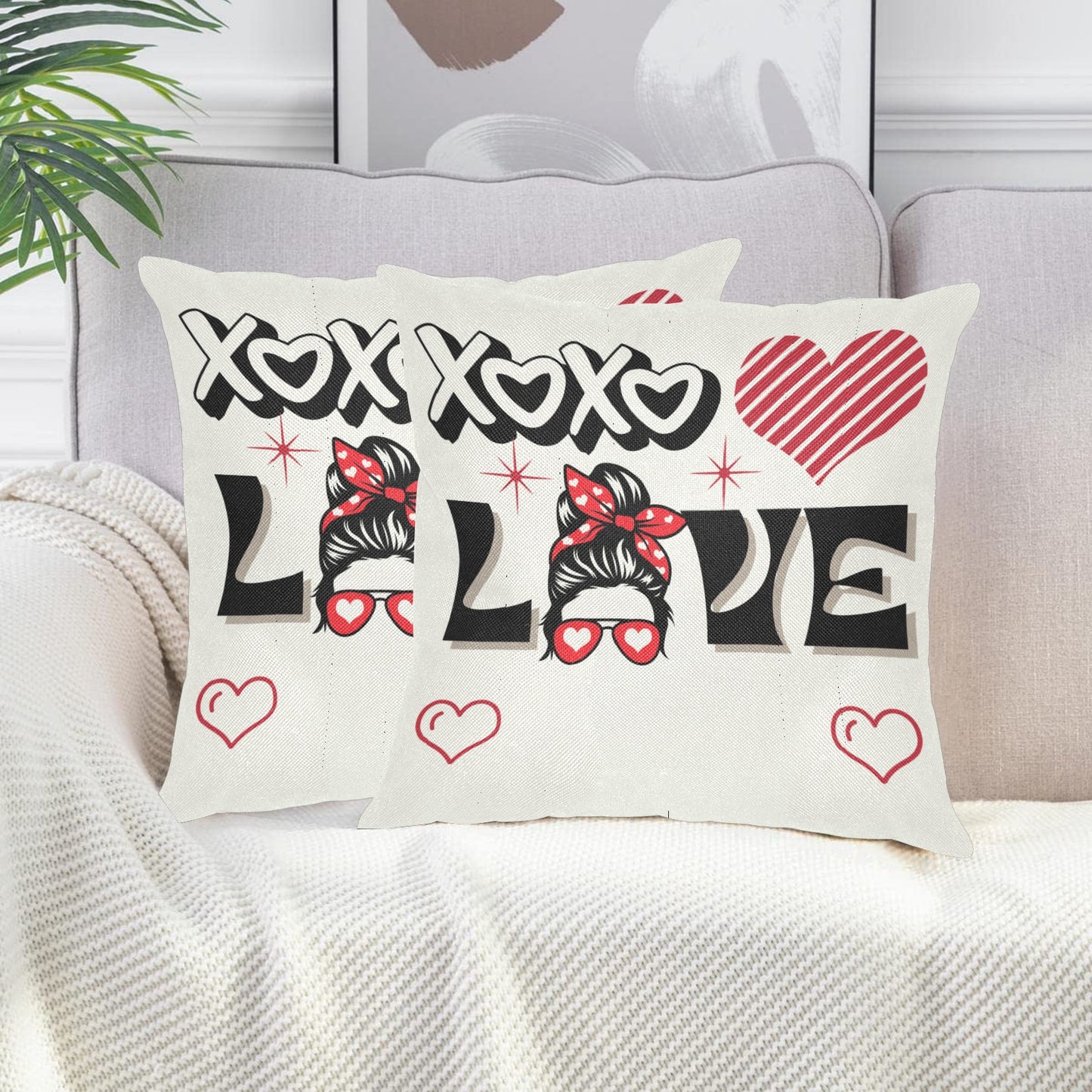 XOXO Love Linen Zippered Pillowcase 18"x18"(Pack of 2)