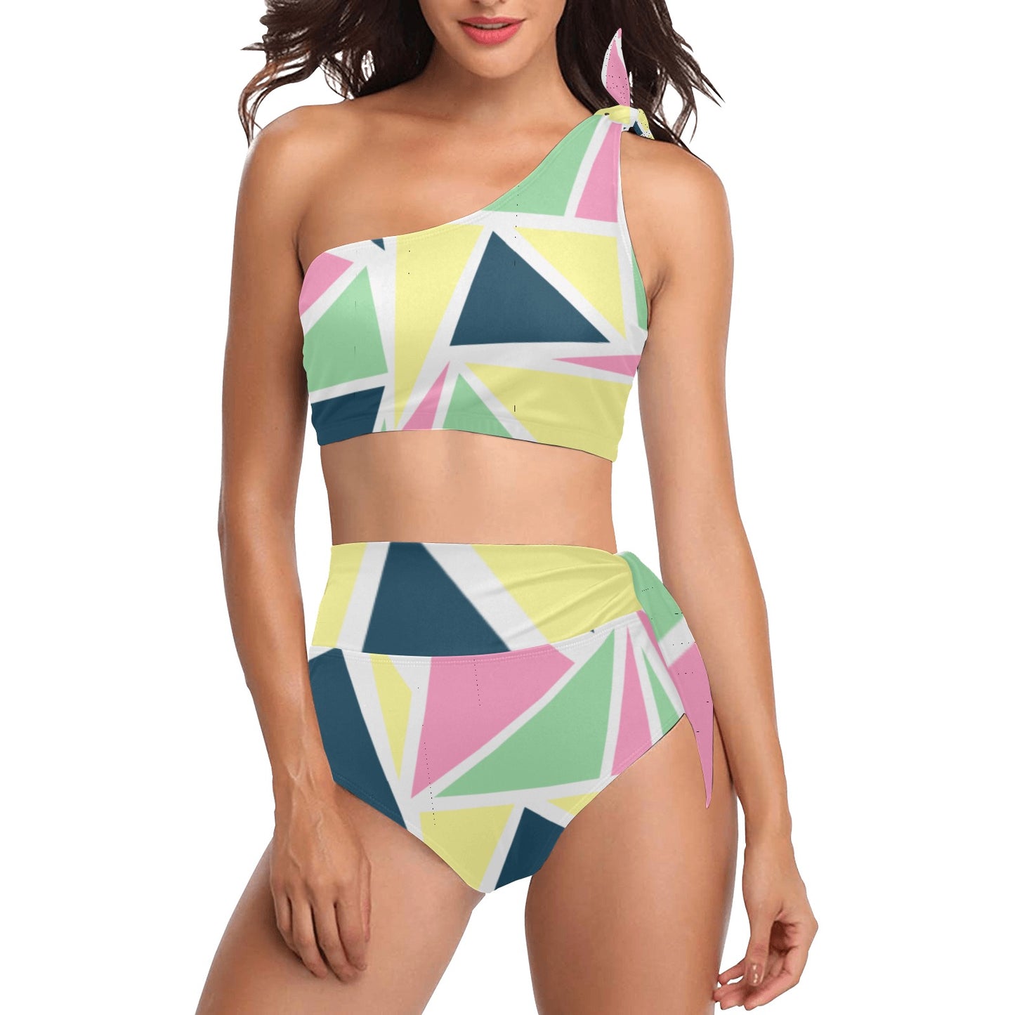 Colored Angles One Shoulder Bikini Set