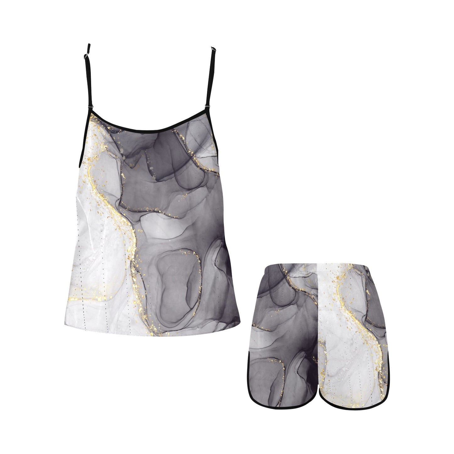 Grey Marble Women's Spaghetti Strap Short Pajama Set