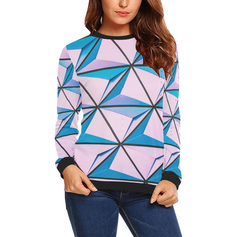 Pink Abstract Crewneck Sweatshirt for Women