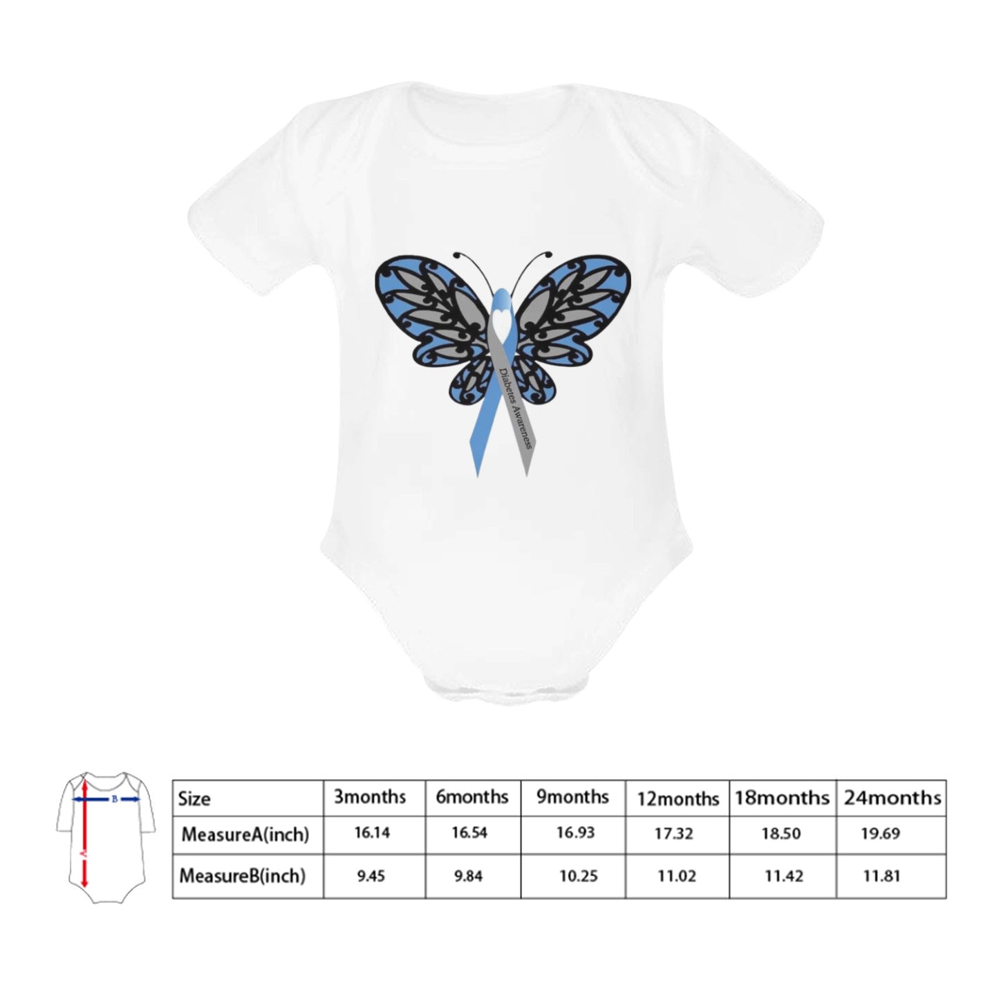 AWARENESS - Diabetes Baby Short Sleeve Onesie